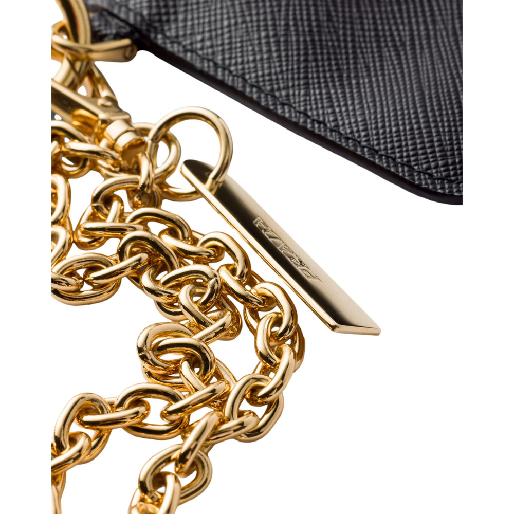 Prada Black Saffiano Leather Card Holder with Shoulder